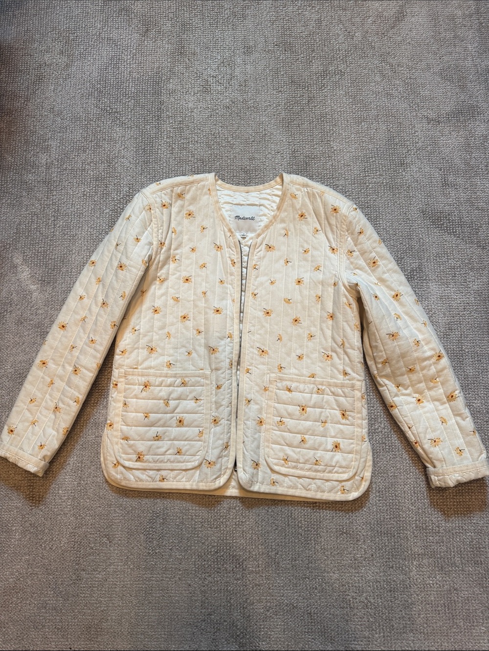 Quilted Cream Floral Zip Front Jacket